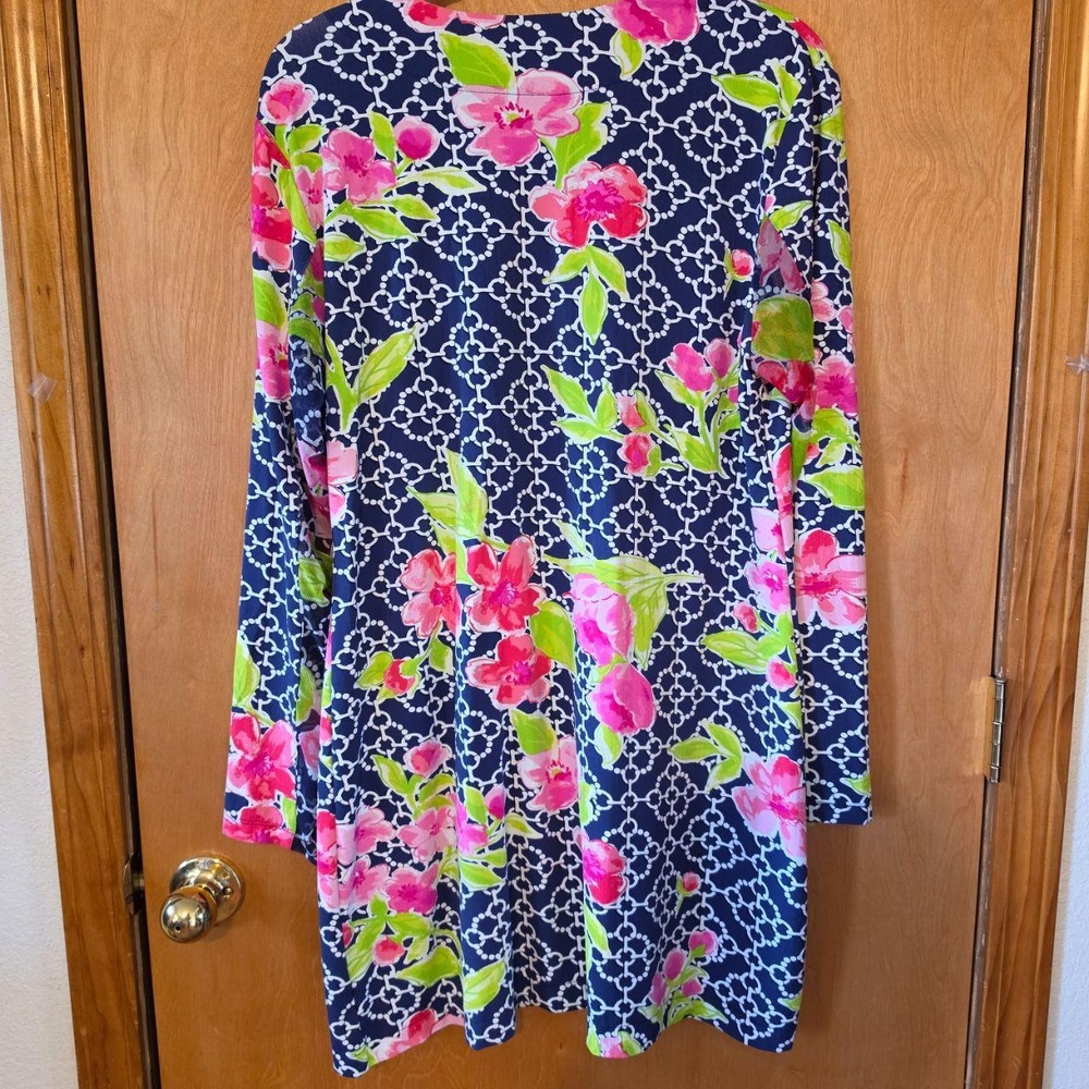 IBKUL Womens XL Golf Tennis Dress IceFil Navy Pink Floral Long Sleeve UPF 50+